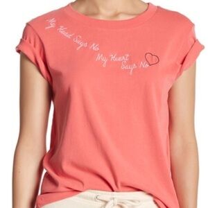 WILDFOX Pink Embroidered Just No Tee Small
